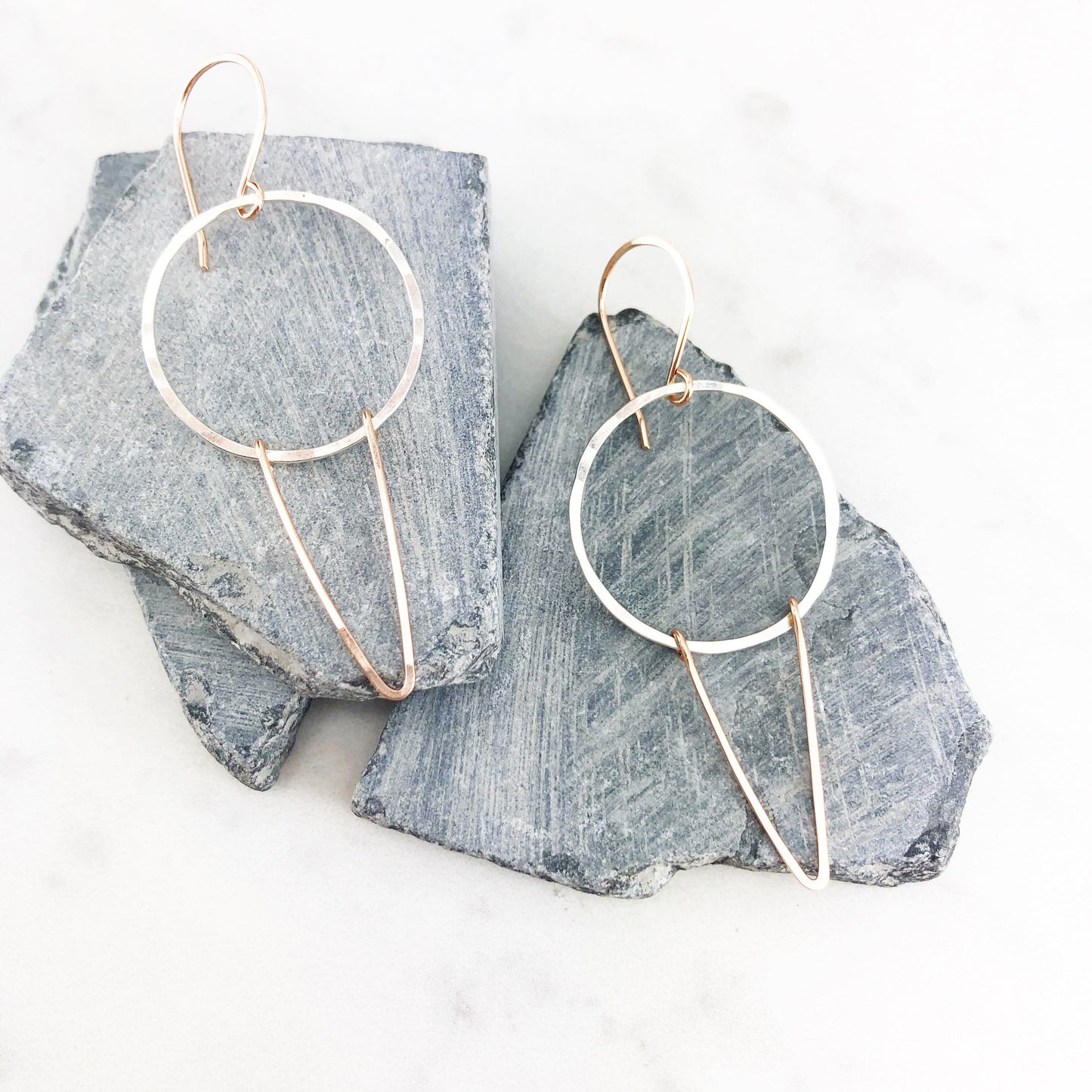 Silver Rose Gold Chevron Earrings | Geometric Earrings | Boho Hoop Earrings | Chevron Hoops | Mixed Metal Earrings | Silver Hoops | Edgy Earrings