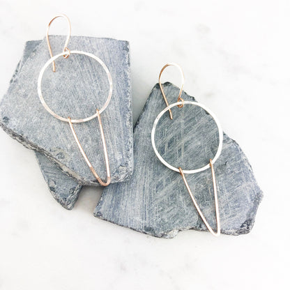 Silver Rose Gold Chevron Earrings | Geometric Earrings | Boho Hoop Earrings | Chevron Hoops | Mixed Metal Earrings | Silver Hoops | Edgy Earrings