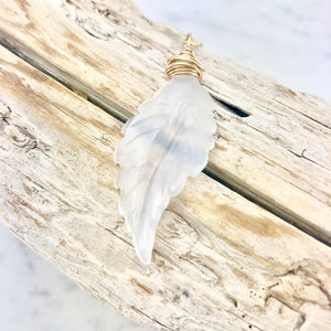 Carved Agate Feather and Gold Necklace
