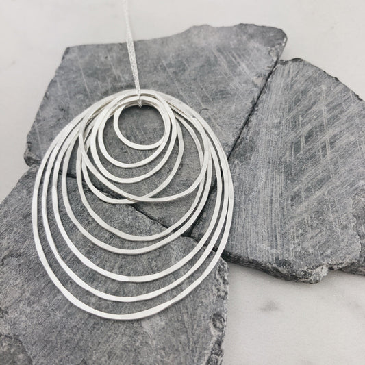 Silver Ten Circle Necklace | Karma Necklace | Circle Pendant | Hammered Circle Necklace | Family Necklace | Generations Necklace | Mother Necklace | Anniversary Necklace