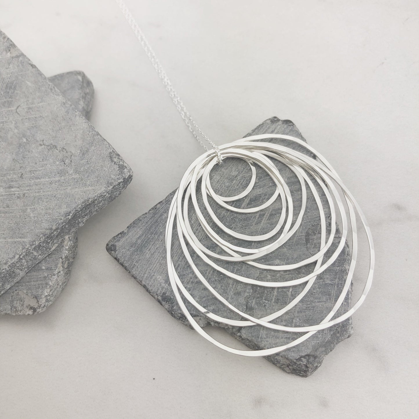 Silver Ten Circle Necklace | Karma Necklace | Circle Pendant | Hammered Circle Necklace | Family Necklace | Generations Necklace | Mother Necklace | Anniversary Necklace