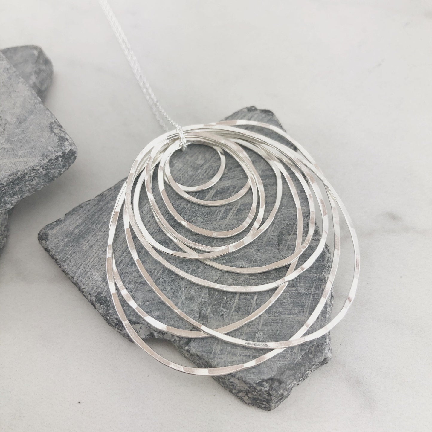Silver Ten Circle Necklace | Karma Necklace | Circle Pendant | Hammered Circle Necklace | Family Necklace | Generations Necklace | Mother Necklace | Anniversary Necklace
