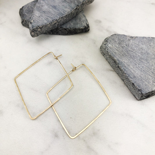 Large Gold Diamond Threader Earrings | Geometric Earrings | Boho Hoop Earrings | Pull Through Earrings | Minimalist Earrings | Delicate Earrings | Boho Wire Wrap | Open Hoops | Diamond Threaders