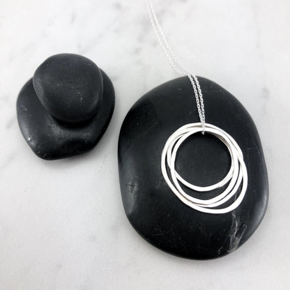 Silver Five Circle Necklace | Karma Necklace | Circle Pendant | Hammered Circle Necklace | Family Necklace | Generations Necklace | Mother Necklace | 50th Birthday Present