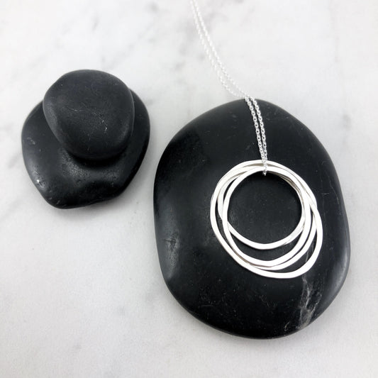 Silver Five Circle Necklace | Karma Necklace | Circle Pendant | Hammered Circle Necklace | Family Necklace | Generations Necklace | Mother Necklace | 50th Birthday Present