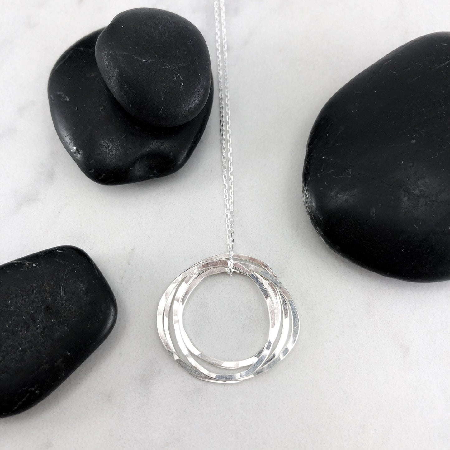 Silver Five Circle Necklace | Karma Necklace | Circle Pendant | Hammered Circle Necklace | Family Necklace | Generations Necklace | Mother Necklace | 50th Birthday Present