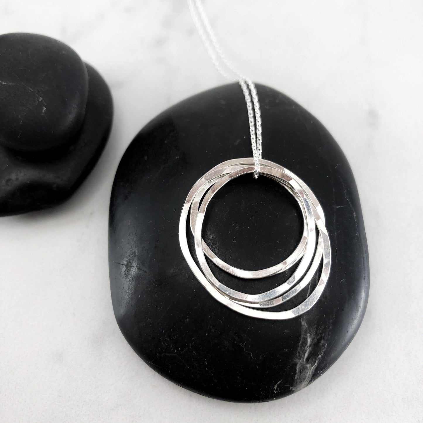 Silver Five Circle Necklace | Karma Necklace | Circle Pendant | Hammered Circle Necklace | Family Necklace | Generations Necklace | Mother Necklace | 50th Birthday Present
