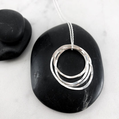 Silver Five Circle Necklace | Karma Necklace | Circle Pendant | Hammered Circle Necklace | Family Necklace | Generations Necklace | Mother Necklace | 50th Birthday Present