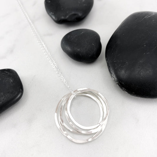 Silver Five Circle Necklace | Karma Necklace | Circle Pendant | Hammered Circle Necklace | Family Necklace | Generations Necklace | Mother Necklace | 50th Birthday Present