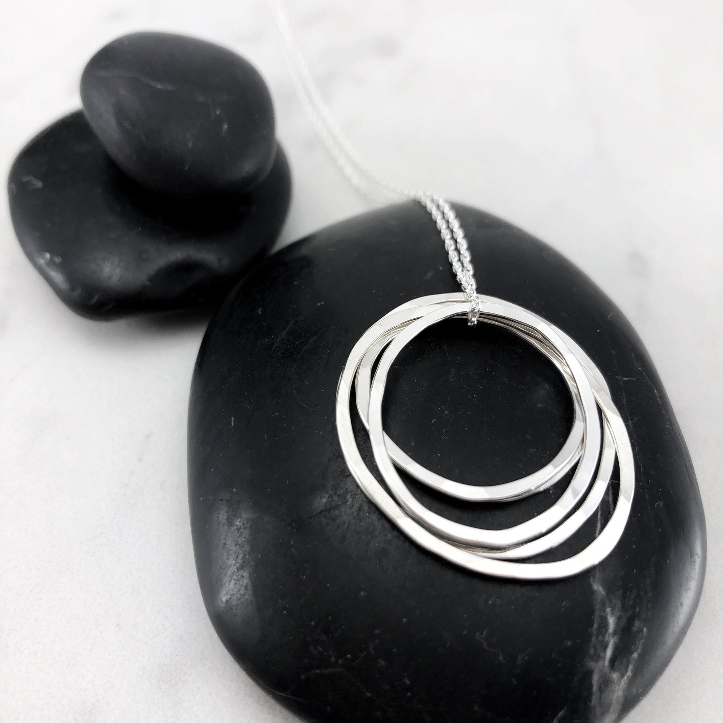 Silver Five Circle Necklace | Karma Necklace | Circle Pendant | Hammered Circle Necklace | Family Necklace | Generations Necklace | Mother Necklace | 50th Birthday Present