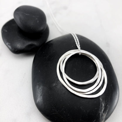 Silver Five Circle Necklace | Karma Necklace | Circle Pendant | Hammered Circle Necklace | Family Necklace | Generations Necklace | Mother Necklace | 50th Birthday Present