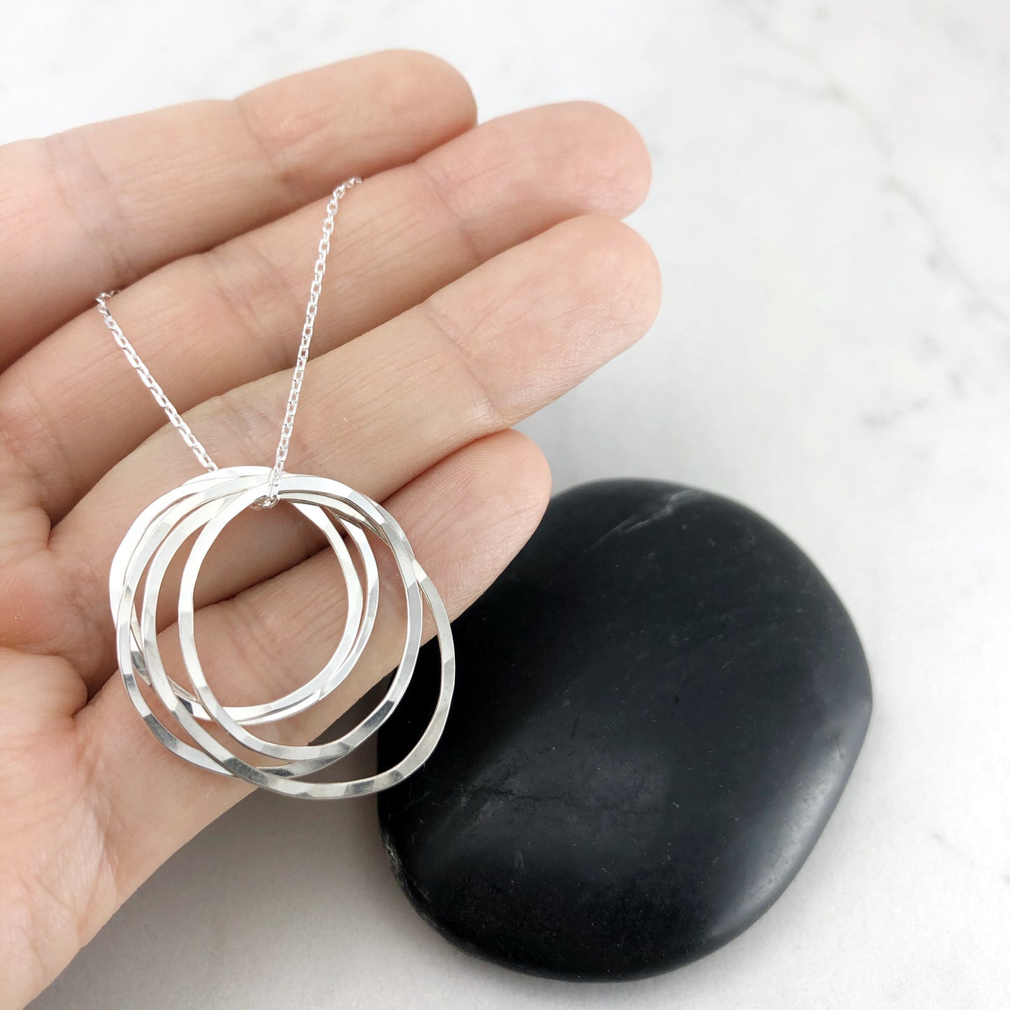Silver Five Circle Necklace | Karma Necklace | Circle Pendant | Hammered Circle Necklace | Family Necklace | Generations Necklace | Mother Necklace | 50th Birthday Present