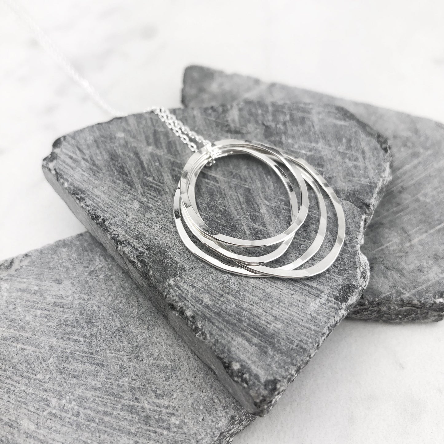 Sterling Silver Four Circle Necklace | Hammered Circle Necklace | Karma Necklace | Dainty Necklace | Family Necklace | 40th Birthday Present