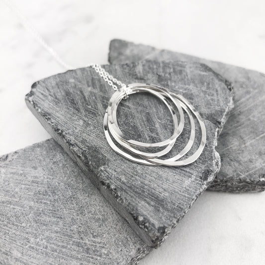 Sterling Silver Four Circle Necklace | Hammered Circle Necklace | Karma Necklace | Dainty Necklace | Family Necklace | 40th Birthday Present