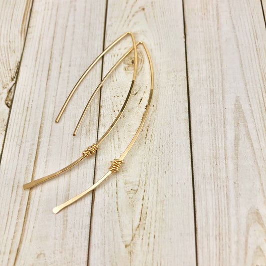 Hammered Gold Threader Earrings | Arc Earrings | Open Hoops | Delicate Earrings | Dainty Open Hoops | Pull Through Earrings