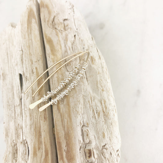 Gold Open Hoops Earrings with Silver | Arc Earrings | Open Hoops | Delicate Earrings | Dainty Open Hoops | Pull Through Earrings