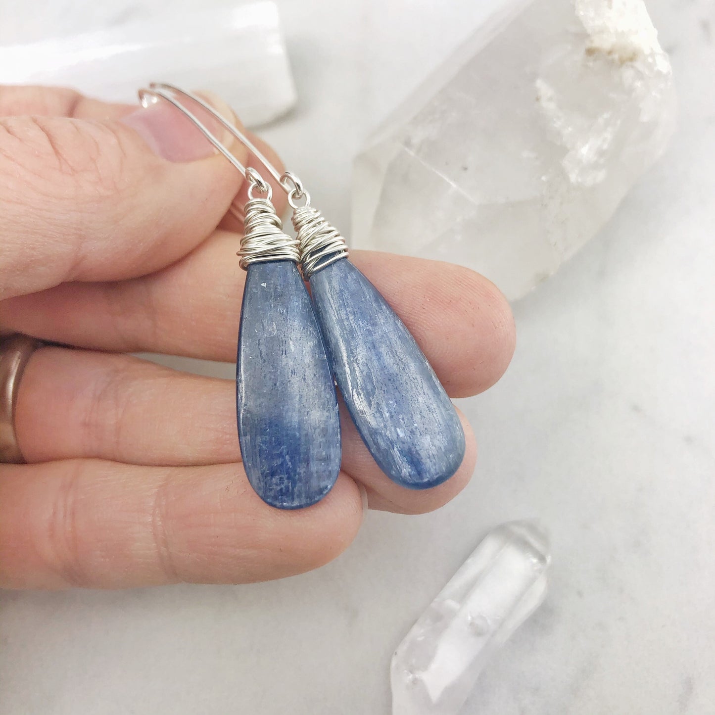 Teardrop Kyanite Earrings | Boho Teardrop Earrings | Blue Stone Earrings | Crystal Earrings | Statement Earrings | Silver Drop Earrings | Teardrop Earrings