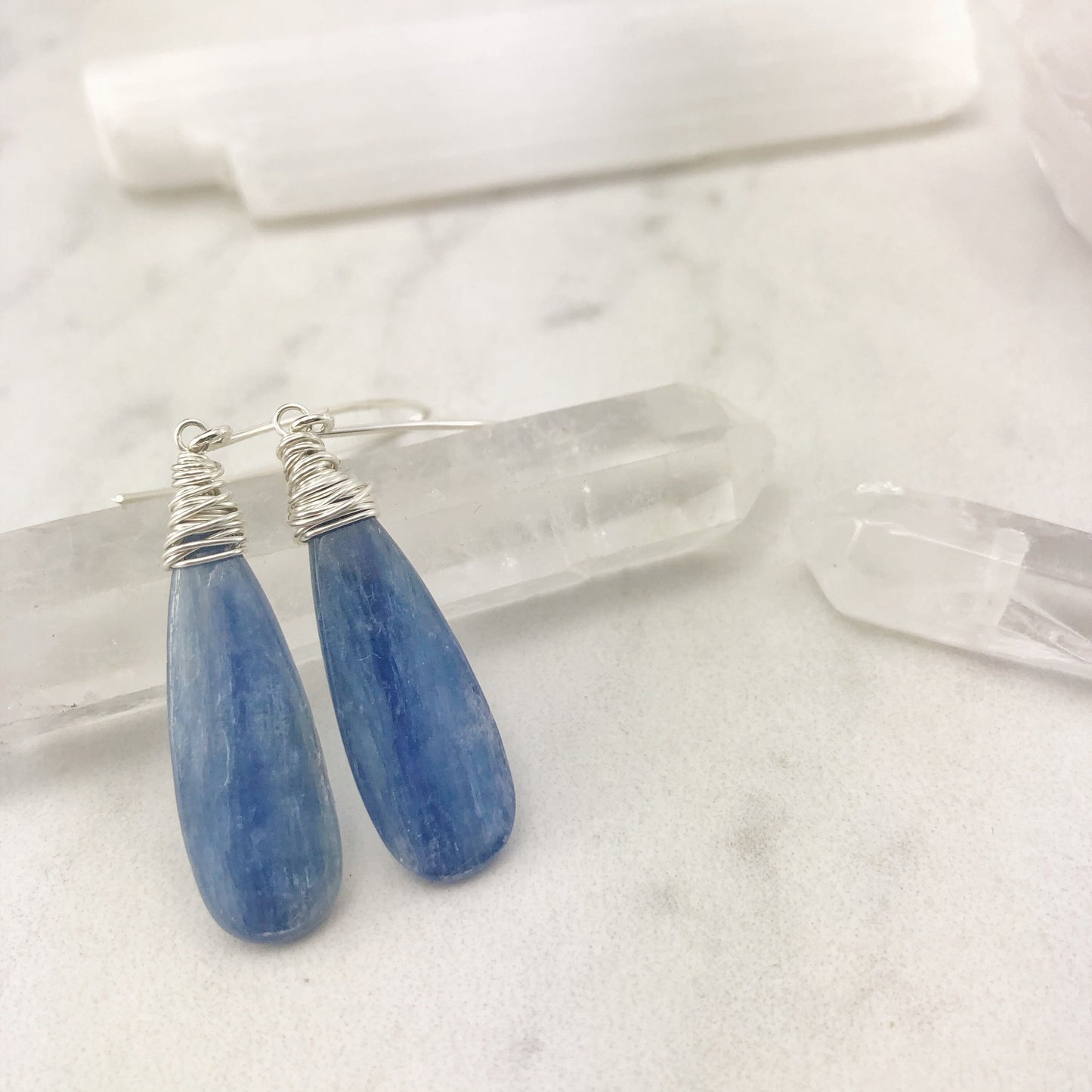 Teardrop Kyanite Earrings | Boho Teardrop Earrings | Blue Stone Earrings | Crystal Earrings | Statement Earrings | Silver Drop Earrings | Teardrop Earrings