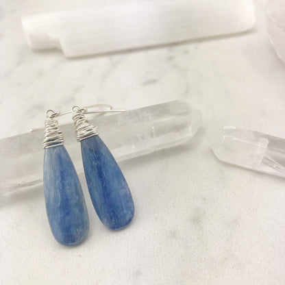 Teardrop Kyanite Earrings | Boho Teardrop Earrings | Blue Stone Earrings | Crystal Earrings | Statement Earrings | Silver Drop Earrings | Teardrop Earrings