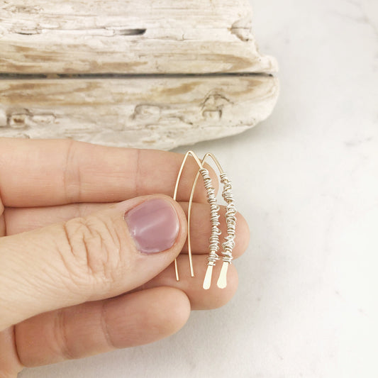 Gold Open Hoops Earrings with Silver | Arc Earrings | Open Hoops | Delicate Earrings | Dainty Open Hoops | Pull Through Earrings