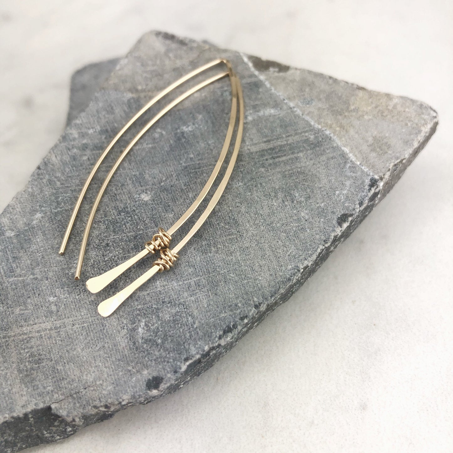 Hammered Gold Threader Earrings with gold wire wrap, minimalist earrings, delicate earrings, open hoops, dainty gold earrings