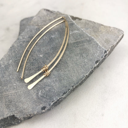 Hammered Gold Threader Earrings with gold wire wrap, minimalist earrings, delicate earrings, open hoops, dainty gold earrings