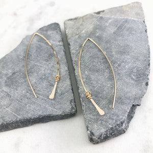 Hammered Gold Threader Earrings with gold wire wrap, minimalist earrings, delicate earrings, open hoops, dainty gold earrings