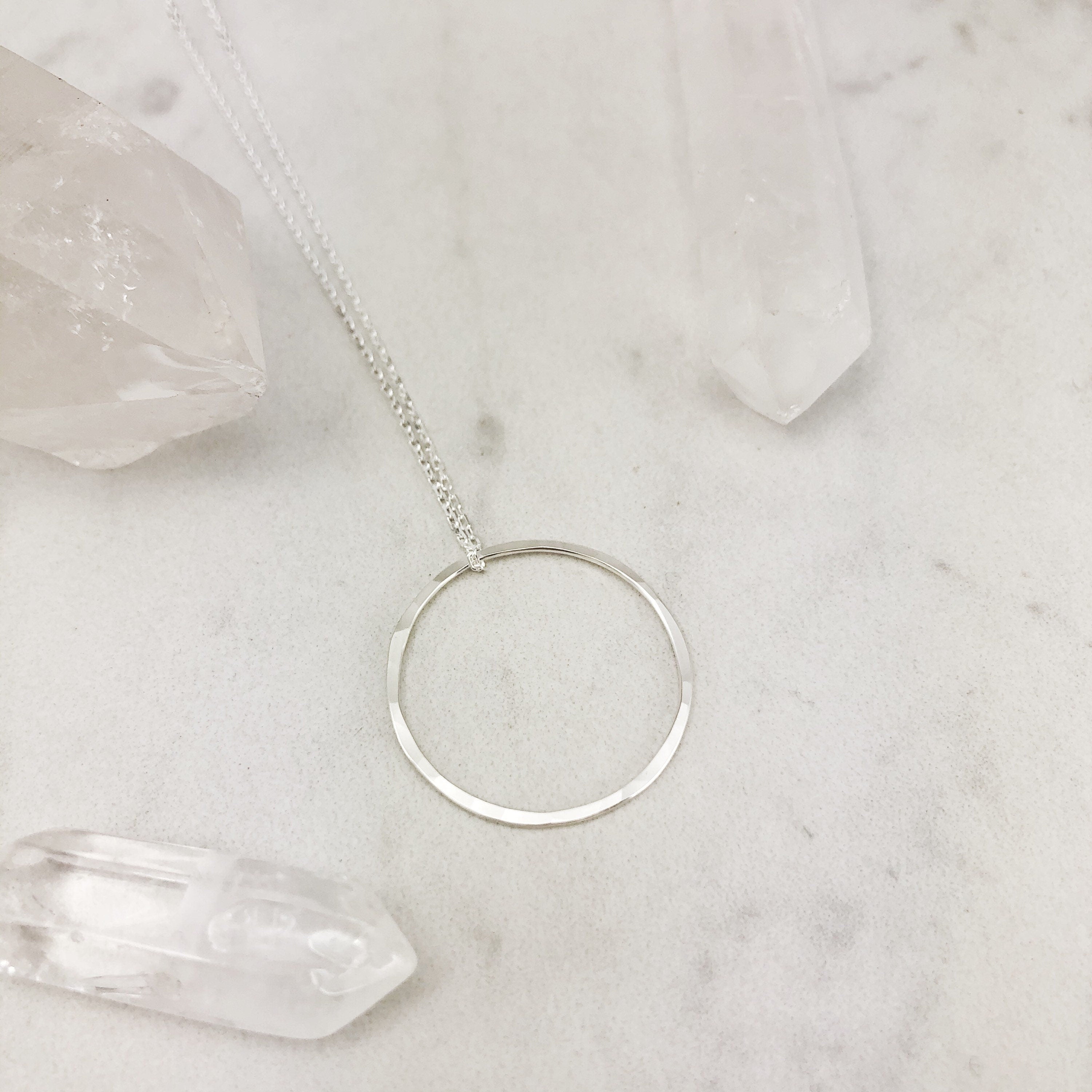 Large Sterling Silver Karma Necklace, hammered circle necklace, karma jewelry, silver circle pendant, open circle necklace, dainty necklace