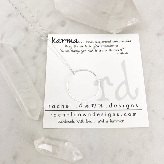 Sterling Silver Karma Necklace, Hammered Circle Necklace, Karma Jewelry, Silver Circle Pendant, Open Circle, Dainty Necklace