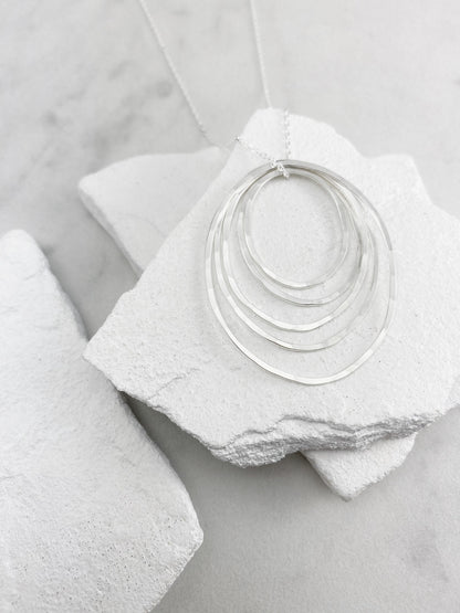 Sterling Silver Five Circle Necklace, hammered circle necklace, karma necklace, mother's necklace, eternity necklace, family necklace