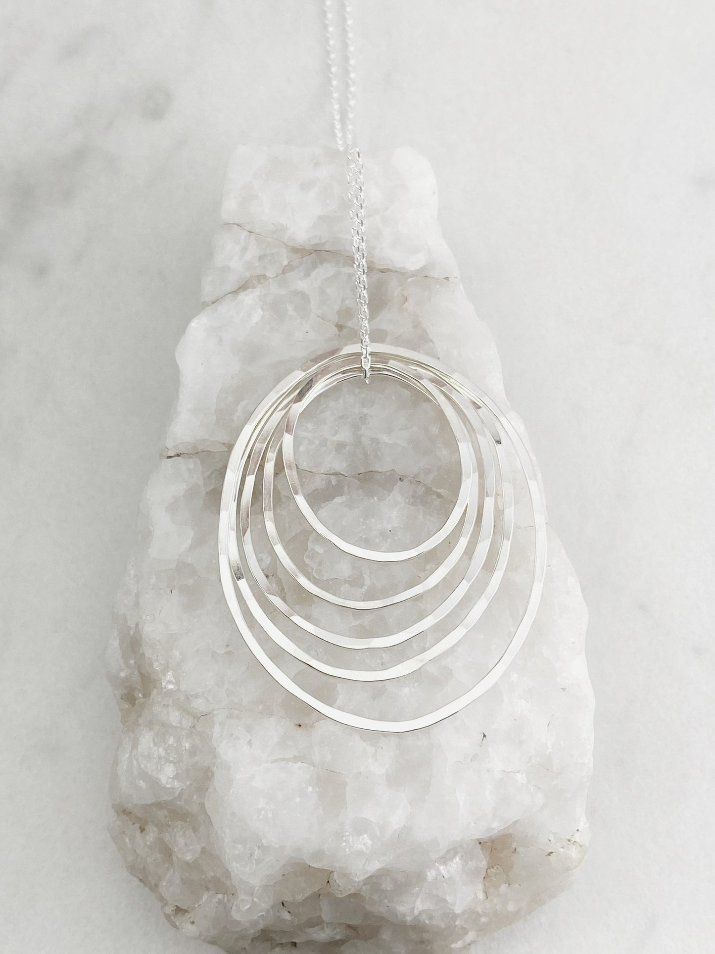 Sterling Silver Five Circle Necklace, hammered circle necklace, karma necklace, mother's necklace, eternity necklace, family necklace