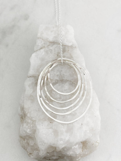 Sterling Silver Five Circle Necklace, hammered circle necklace, karma necklace, mother's necklace, eternity necklace, family necklace