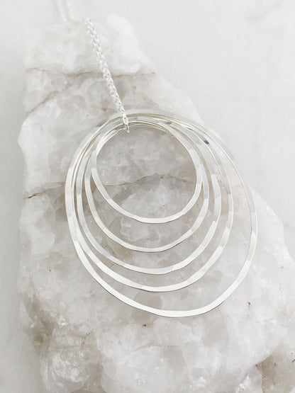 Sterling Silver Five Circle Necklace, hammered circle necklace, karma necklace, mother's necklace, eternity necklace, family necklace