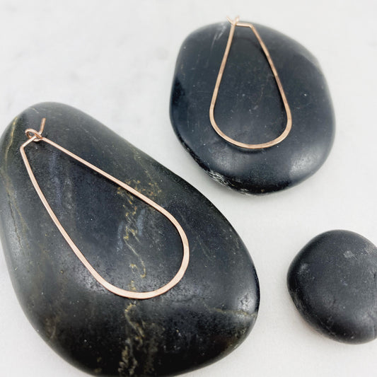 Rose Gold Teardrop Earrings | Teardrop Hoops | Geometric Earrings | Minimalist Earrings | Hammered Hoops | 14 K Rose Gold Fill