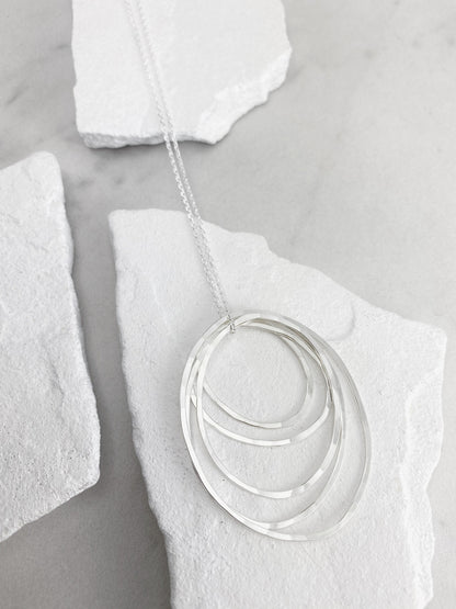 Sterling Silver Five Circle Necklace, hammered circle necklace, karma necklace, mother's necklace, eternity necklace, family necklace