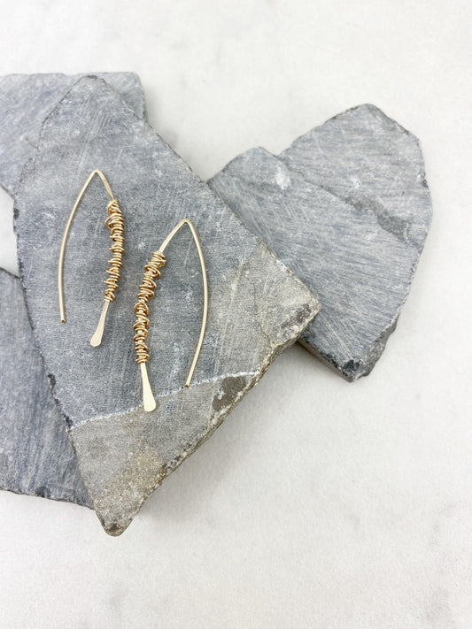Hammered Gold Boho Threader Earrings with gold wire wrap, minimalist earrings, delicate earrings, threader earrings, open hoops