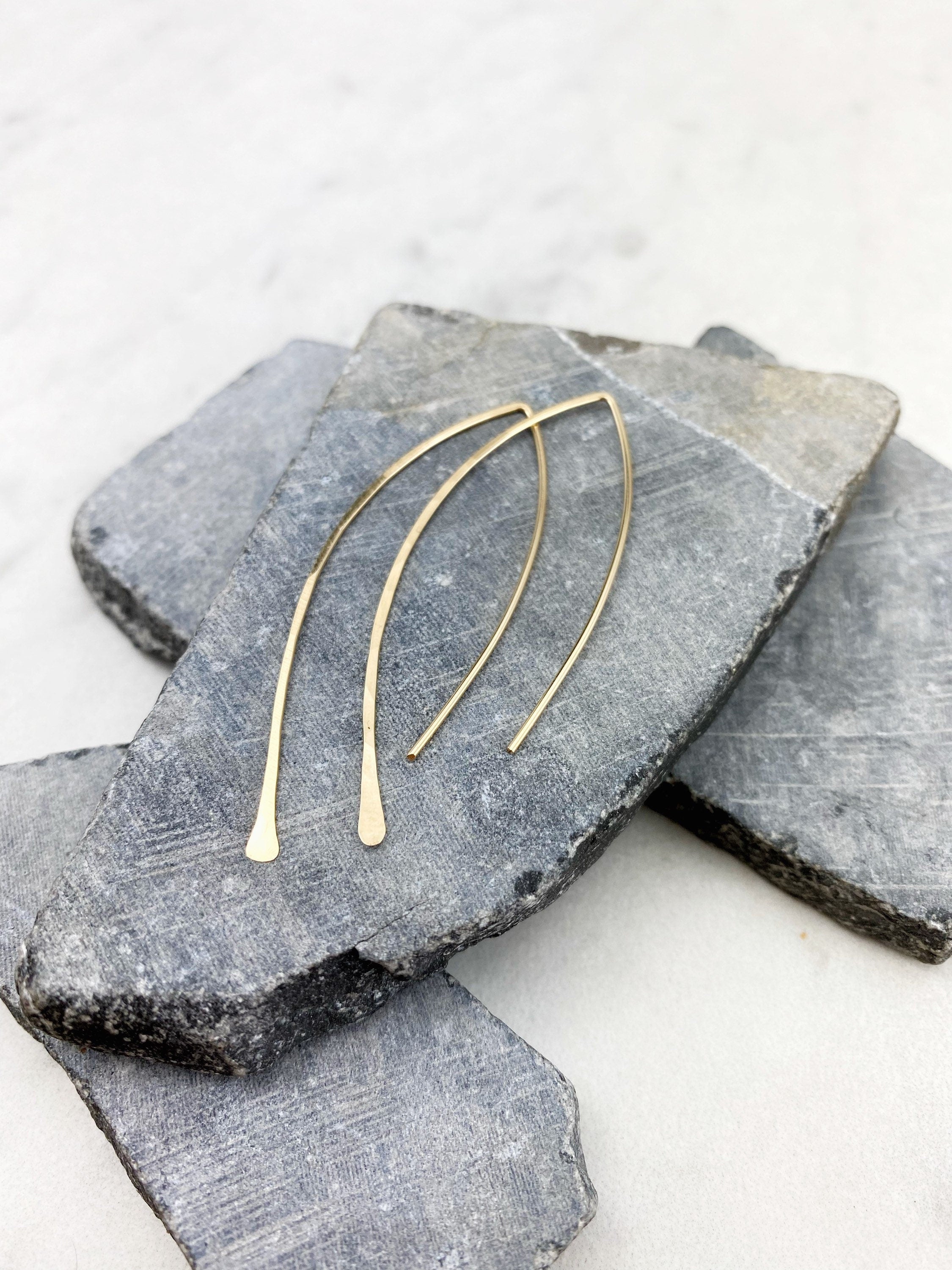 Hammered Gold Threader Earrings, minimalist earrings, drop earrings, open hoops, gold earrings