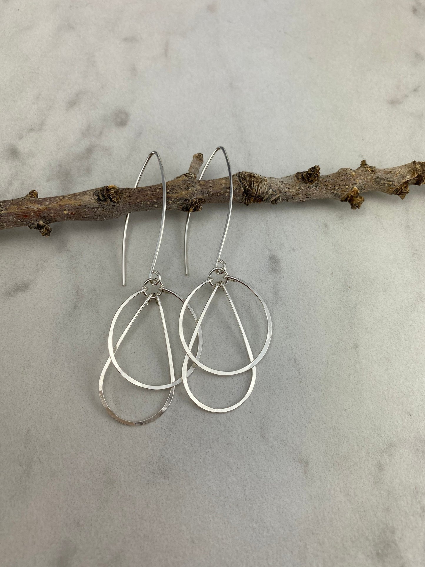 Silver Art Deco Hoops | Teardrop Earrings | Geometric Earrings | Statement Earrings | Hammered Hoops | Sterling Silver
