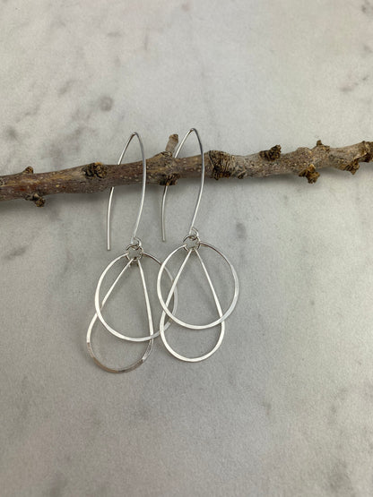 Silver Art Deco Hoops | Teardrop Earrings | Geometric Earrings | Statement Earrings | Hammered Hoops | Sterling Silver