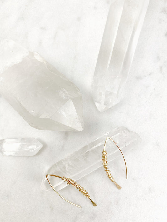 Hammered Gold Boho Threader Earrings with gold wire wrap, minimalist earrings, delicate earrings, threader earrings, open hoops