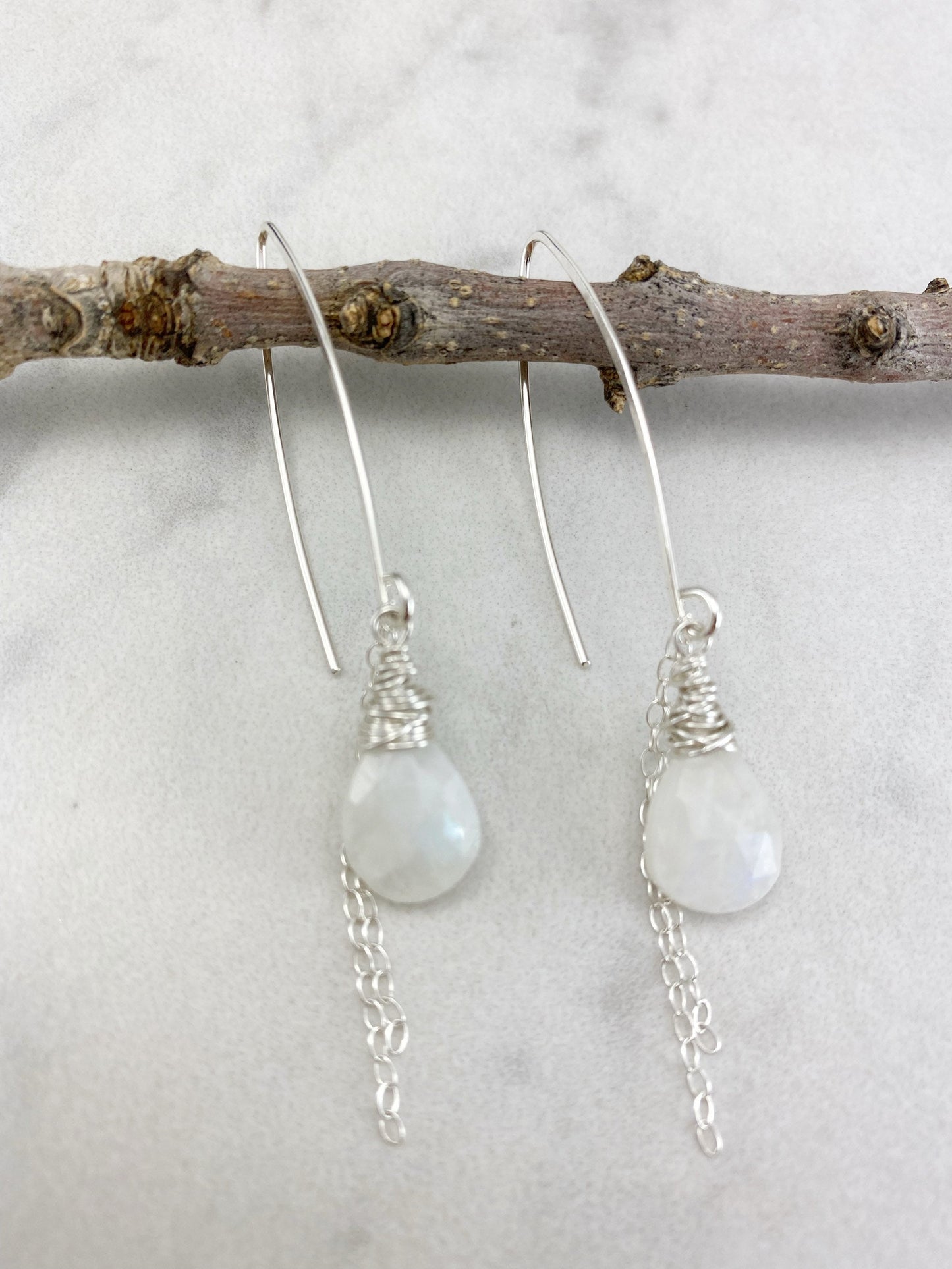 Silver Rainbow Moonstone Earrings | Silver Boho Earrings | Dainty Earrings | Teardrop Earrings | Rainbow Moonstone Drop Earrings | Gemstone Earrings