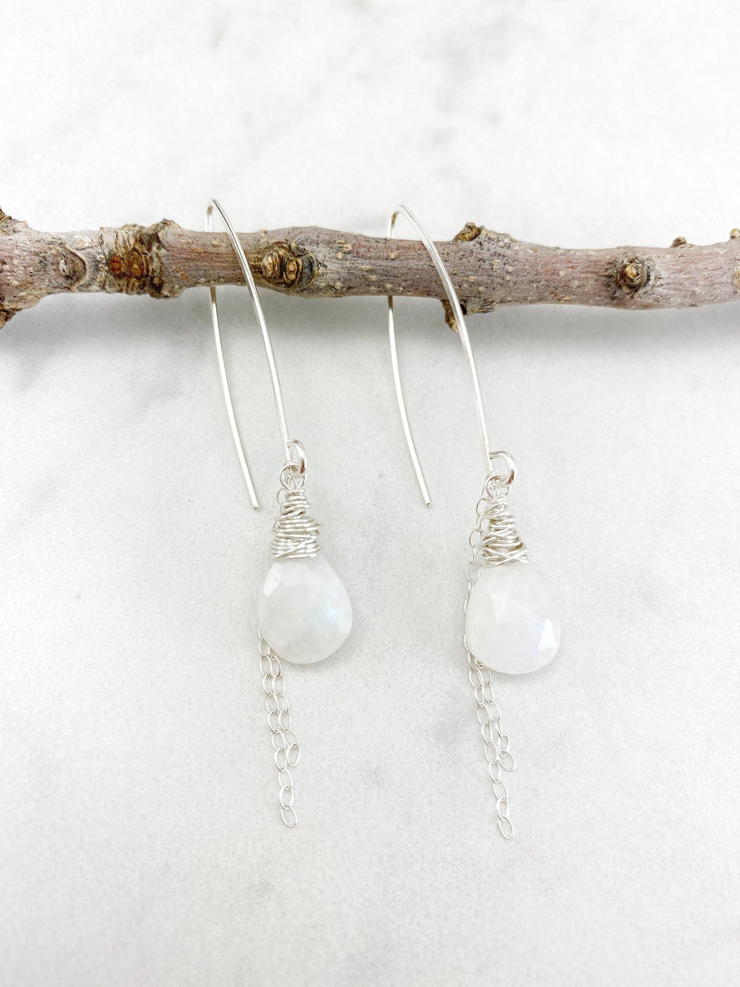 Silver Rainbow Moonstone Earrings | Silver Boho Earrings | Dainty Earrings | Teardrop Earrings | Rainbow Moonstone Drop Earrings | Gemstone Earrings