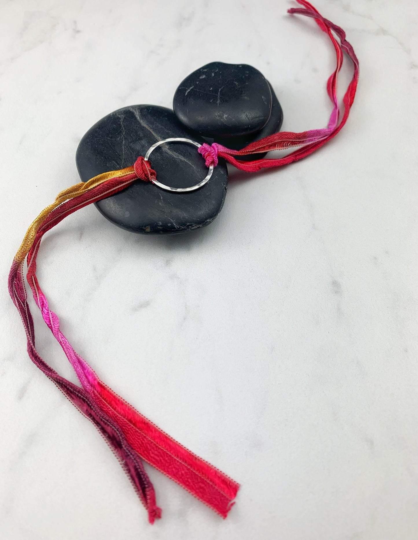 Sterling Silver Karma Bracelet, red silk, friendship bracelet, eternity ring, silver circle bracelet, dainty bracelet, hoop bracelet