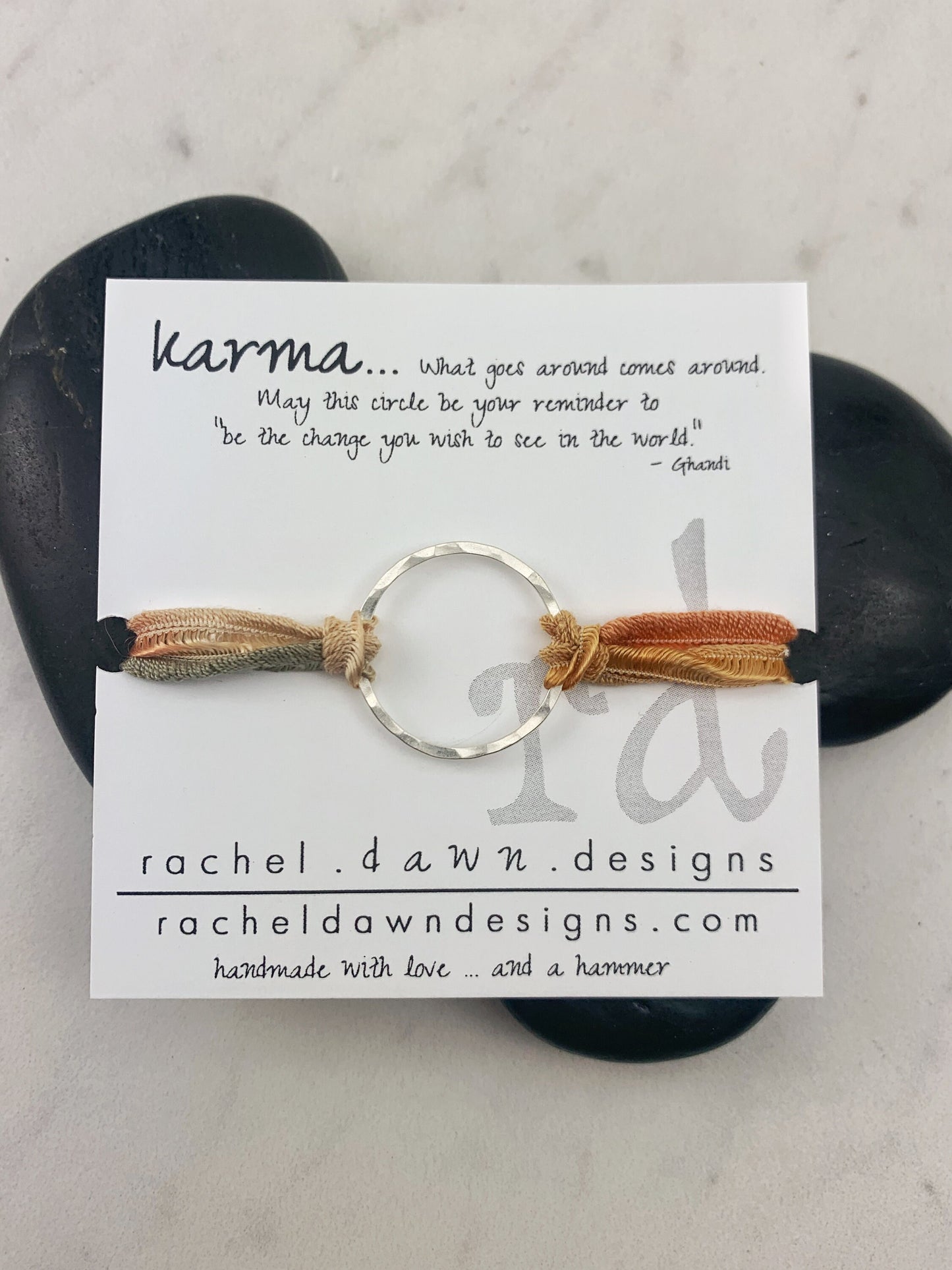 Sterling Silver Karma Bracelet, orange/gray silk, friendship bracelet, eternity ring, silver circle bracelet, dainty bracelet, hoop bracelet