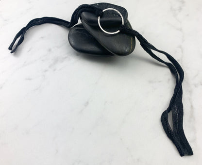 Sterling Silver Karma Bracelet, black silk, friendship bracelet, eternity ring, silver circle bracelet, dainty bracelet, hoop bracelet