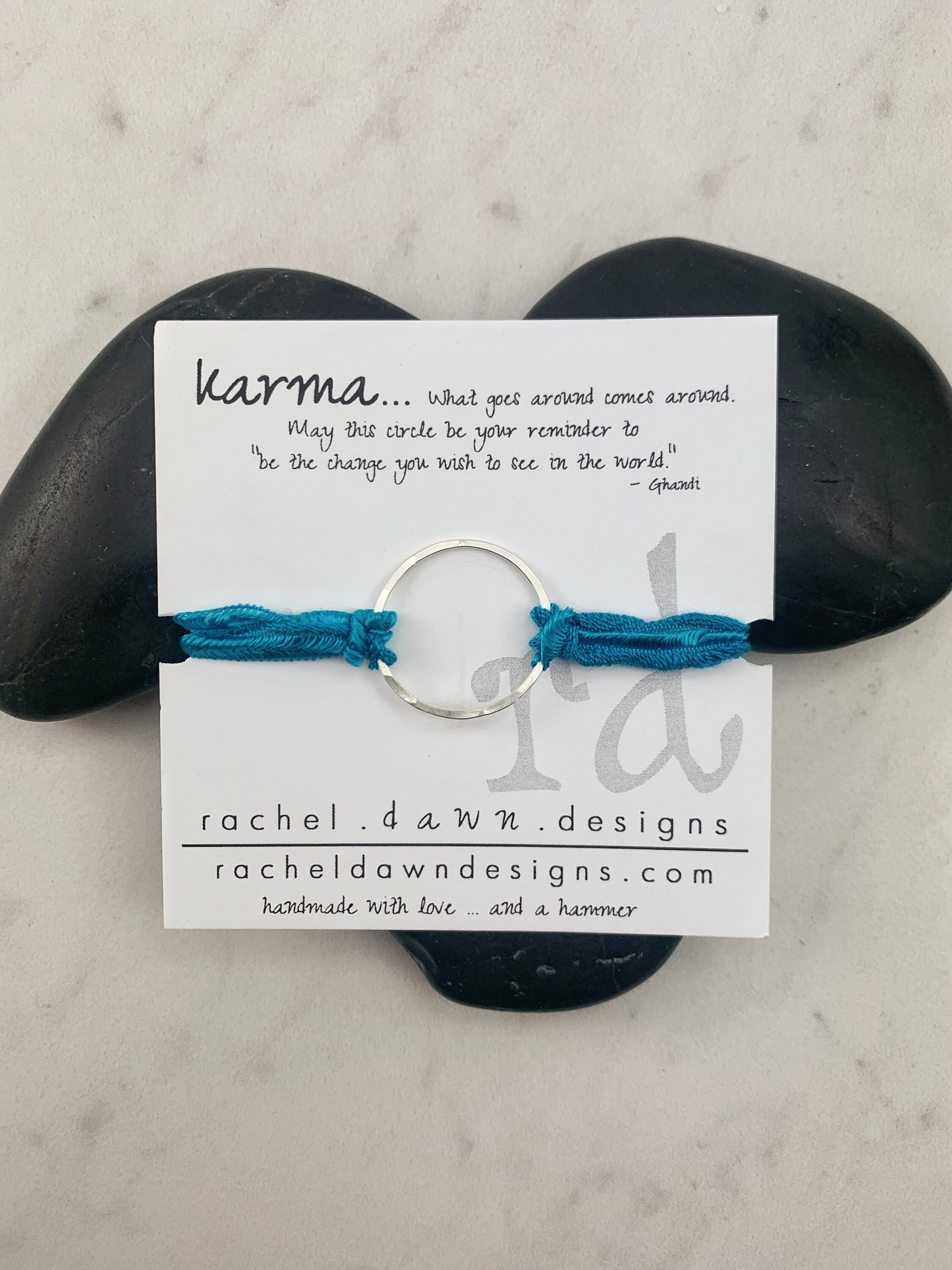 Sterling Silver Karma Bracelet, turquoise silk, friendship bracelet, eternity ring, silver circle bracelet, dainty bracelet, hoop bracelet
