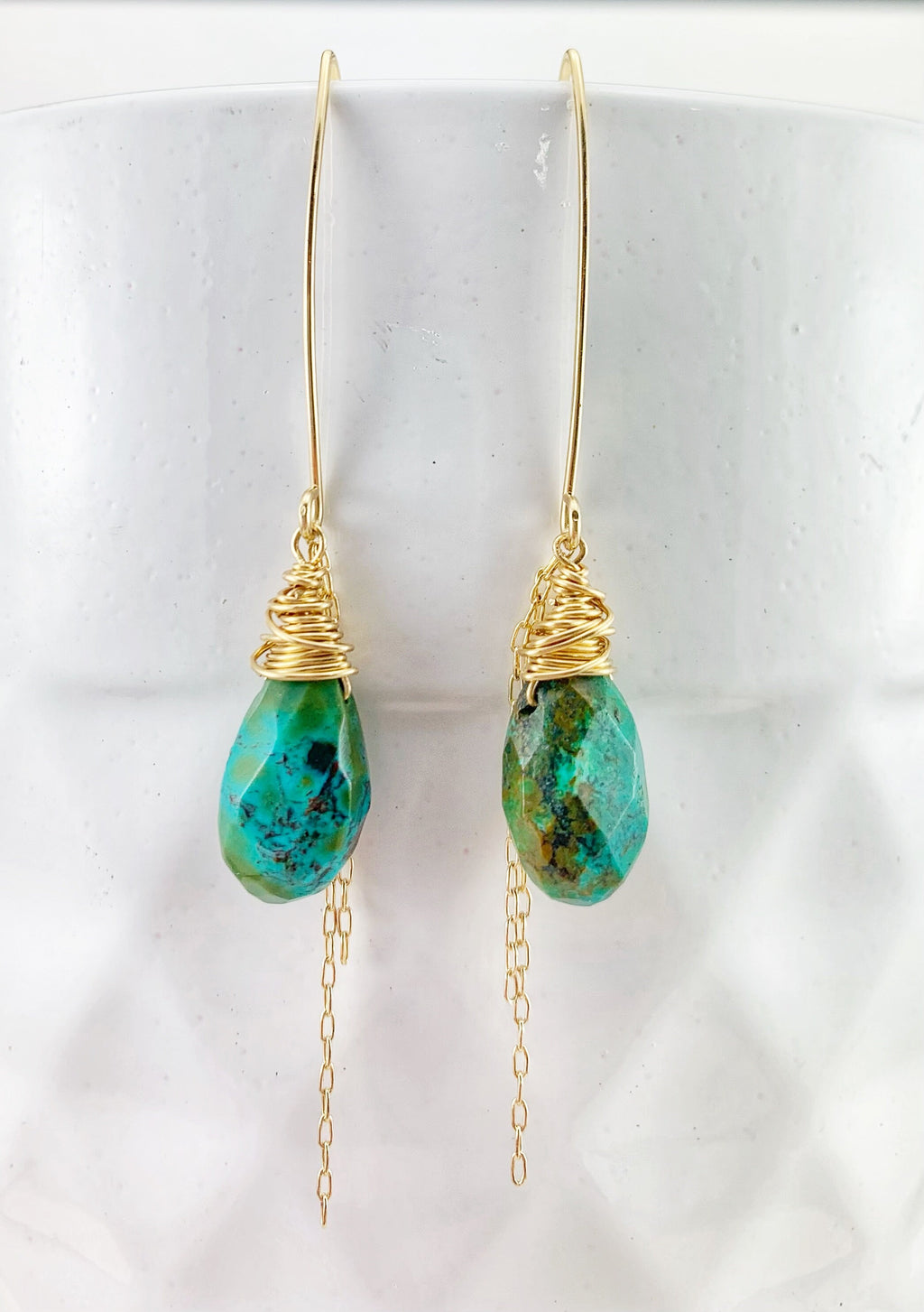 Gold Turquoise Earrings, gold wire wrapped earrings, turquoise drop earrings, boho earrings, turquoise earrings