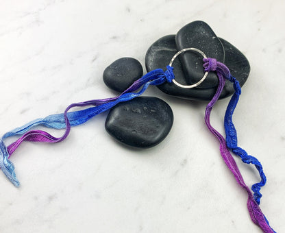 Sterling Silver Karma Bracelet, purple/blue silk, friendship bracelet, eternity ring, silver circle bracelet, dainty bracelet, hoop bracelet
