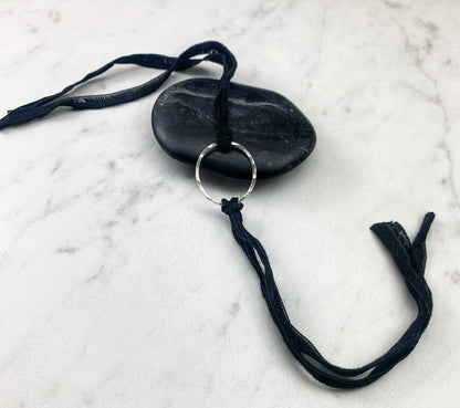 Sterling Silver Karma Bracelet, black silk, friendship bracelet, eternity ring, silver circle bracelet, dainty bracelet, hoop bracelet