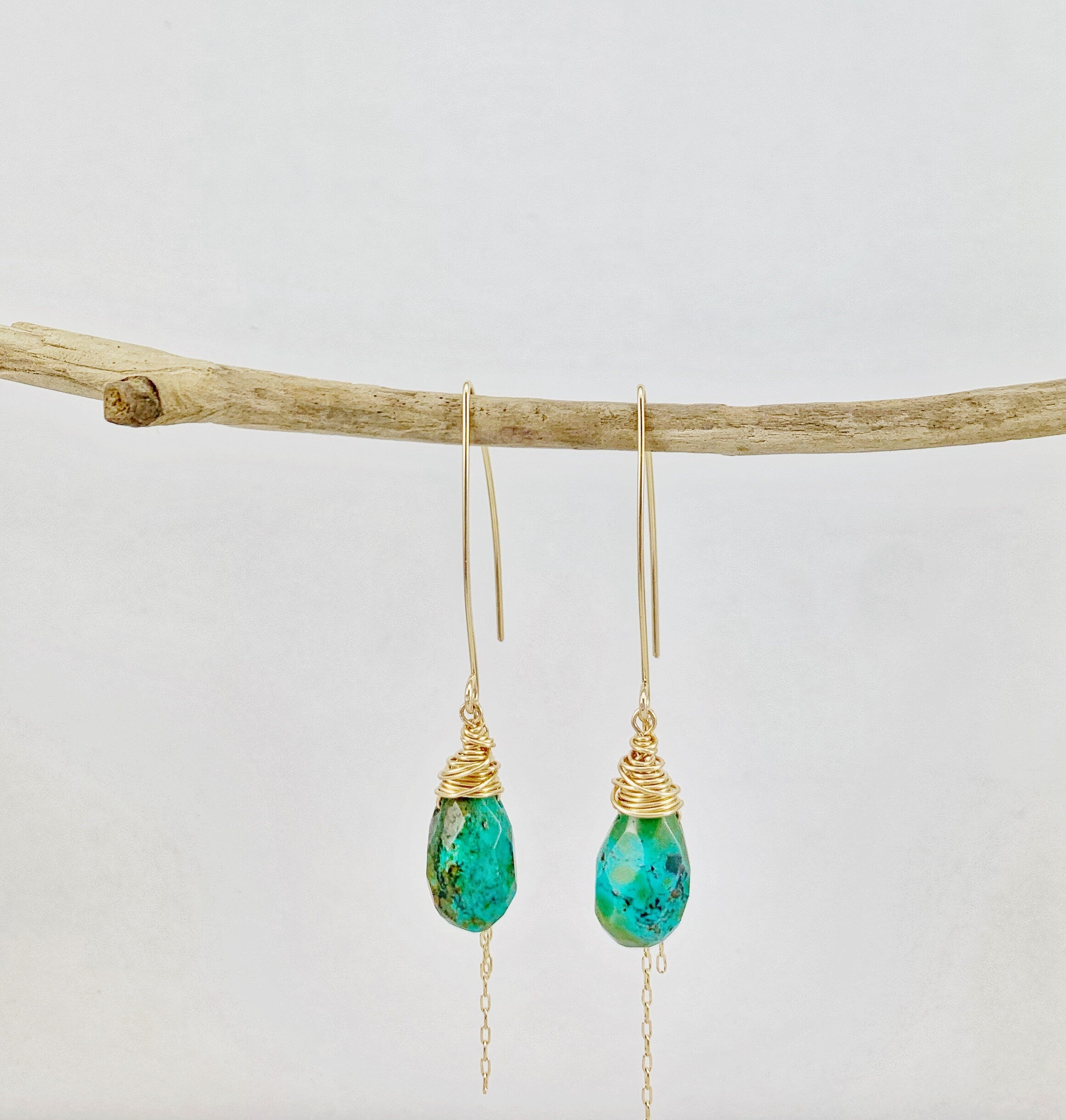 Gold Turquoise Earrings, gold wire wrapped earrings, turquoise drop earrings, boho earrings, turquoise earrings